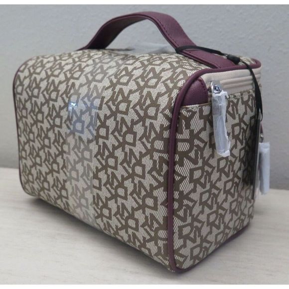 DKNY R84R4836 Women's O/S Beige/Red All Over "DKNY" Print 2 Piece Cosmetic Set - Picture 3 of 6